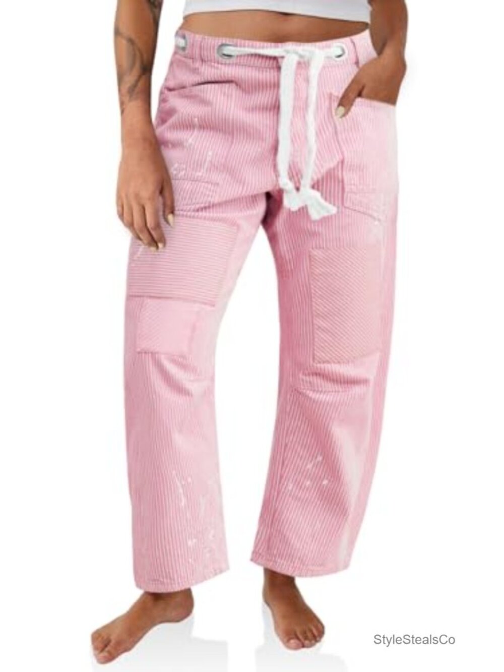 Women's Baggy Barrel Horseshoe Wide Leg Patchwork Low Rise Jeans Pants